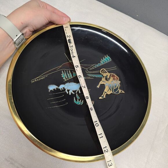 Vintage Jewish JERUSALEM Israel Metal Enameled Wall Plate Shepherd with sheep - Picture 6 of 7